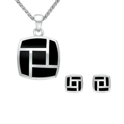 Sterling Silver Whitby Jet Five Stone Tile Two Piece Set S041