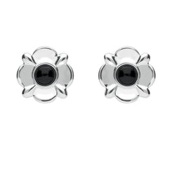 Sterling Silver Whitby Jet Four Petal Flower Stud Earrings E1624