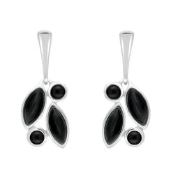 Sterling Silver Whitby Jet Four Stone Leaf Drop Earrings E1803