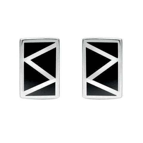 Sterling Silver Whitby Jet Four Stone Zigzag Oblong Stud Earrings E442
