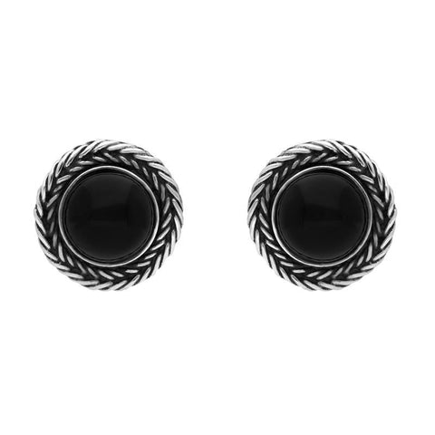 Sterling Silver Whitby Jet Foxtail Round Stud Earrings. E1455.
