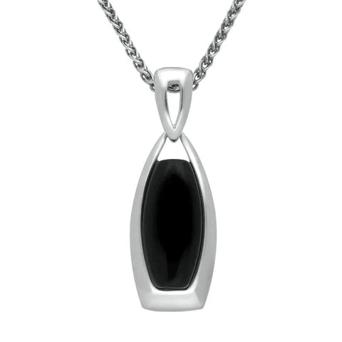 Sterling Silver Whitby Jet Barrel Frame Necklace P1396