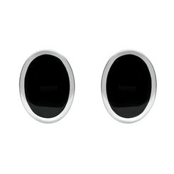 Sterling Silver Whitby Jet Framed Oval Stud Earrings. E016.