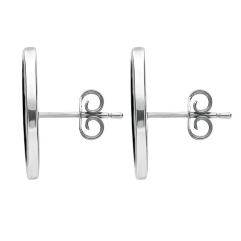 Sterling Silver Whitby Jet Framed Oval Stud Earrings. E016.