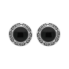 Sterling Silver Whitby Jet Greek Edge Stud Earrings E2047