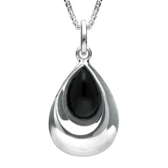 Sterling Silver Whitby Jet Half Stone Tear Drop Necklace, P2560.