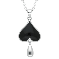 Sterling Silver Whitby Jet Heart Teardrop Necklace, P2716.
