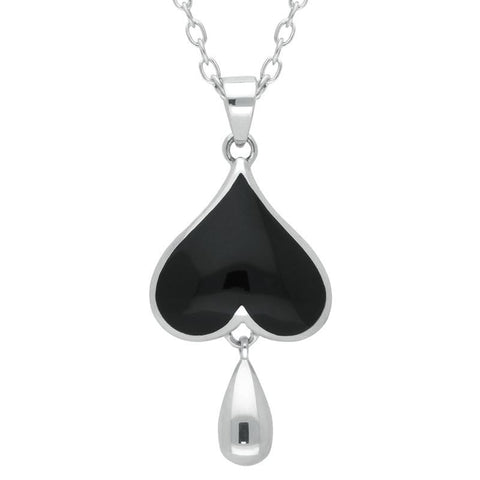 Sterling Silver Whitby Jet Heart Teardrop Necklace, P2716.