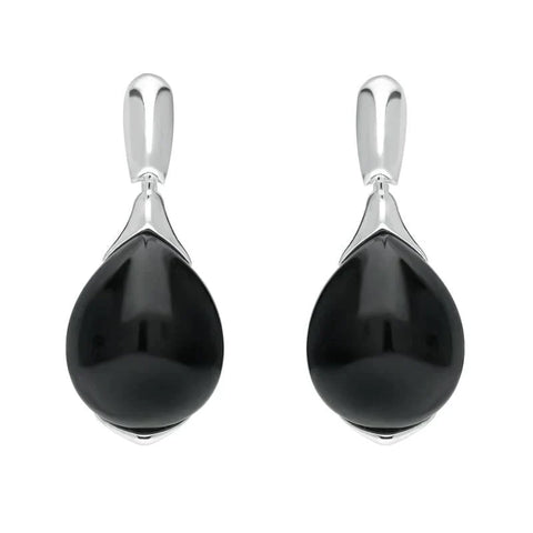 Sterling Silver Whitby Jet Hinge Top Pear Drop Earrings E2431