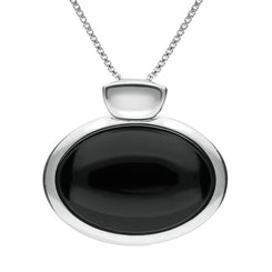 Sterling Silver Whitby Jet Horizontal Oval Necklace