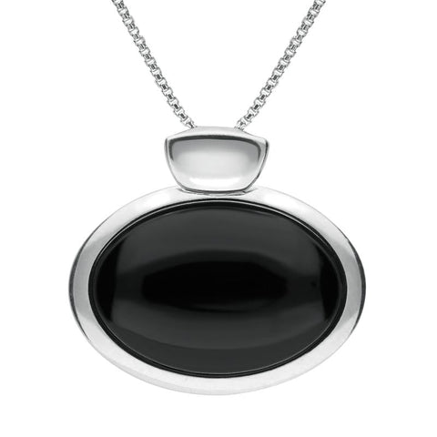 Sterling Silver Whitby Jet Horizontal Oval Necklace