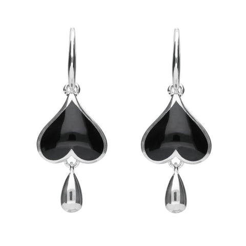 Sterling Silver Whitby Jet Inverted Heart Two Piece Set. S020