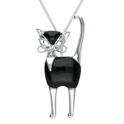 Sterling Silver Whitby Jet Large Cat Necklace, P3439.