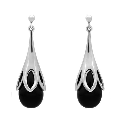 Sterling Silver Whitby Jet Large Tulip Drop Earrings E1434