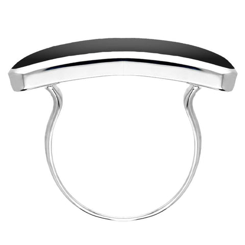 Sterling Silver Whitby Jet Lineaire Long Oval Ring. R1005.