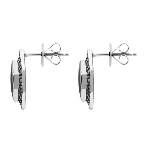 Sterling Silver Whitby Jet Marcasite Abstract Marqusie Stud Earrings, E1695.