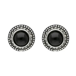 Sterling Silver Whitby Jet Marcasite Large Round Framed Stud Earrings E1698