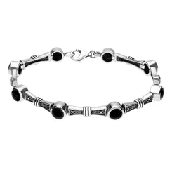 Sterling Silver Whitby Jet Marcasite Eight Stone Round Link Bracelet B751