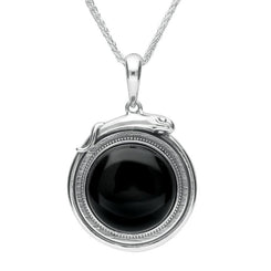 Sterling Silver Whitby Jet Medium Round Snake Edge Necklace P3310