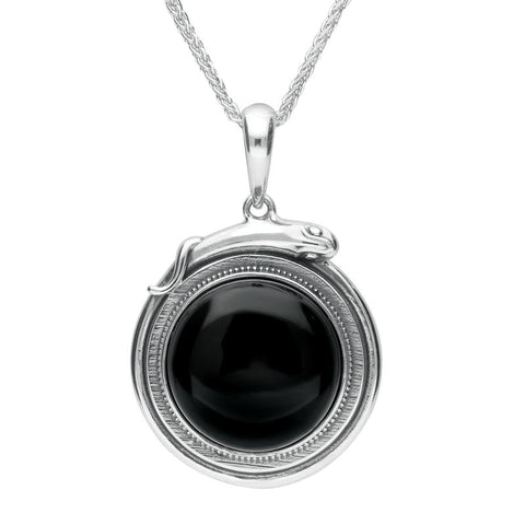 Sterling Silver Whitby Jet Medium Round Snake Edge Necklace P3310