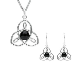 Sterling Silver Whitby Jet Open Celtic Cross Two Piece Set. S037