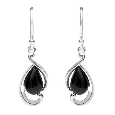 Sterling Silver Whitby Jet Open Fancy Pear Two Piece Set. S035