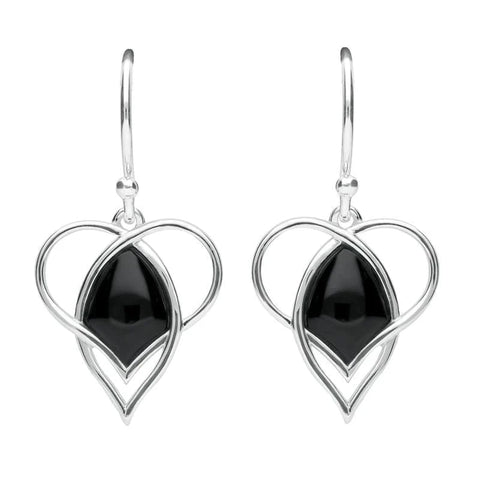 Sterling Silver Whitby Jet Open Heart Twist Hook Earrings E2314