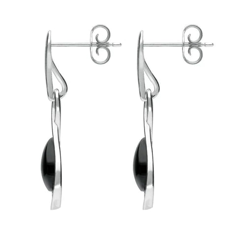 Sterling Silver Whitby Jet Open Pear Twist Drop Earrings E2440