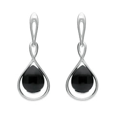 Sterling Silver Whitby Jet Open Pear Twist Drop Earrings E2440