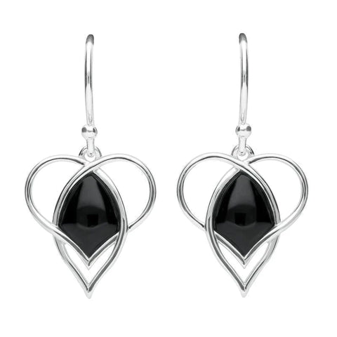 Sterling Silver Whitby Jet Open Twist Heart Two Piece Set. S036