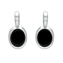 Sterling Silver Whitby Jet Oval Drop Earrings. e2036.