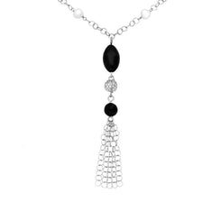 Sterling Silver Whitby Jet & Pearl Tassel Necklace. N822