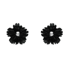 Sterling Silver Whitby Jet Tiny Petal Stud Earrings. E1329.