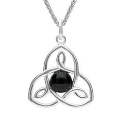 Sterling Silver Whitby Jet Round Celtic Knot Necklace P3128
