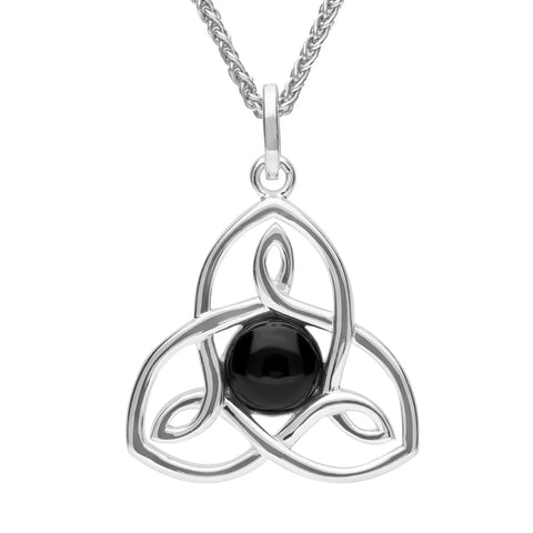 Sterling Silver Whitby Jet Round Celtic Knot Necklace P3128