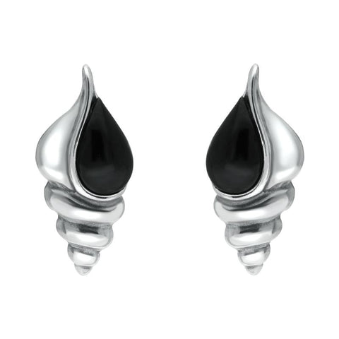 Sterling Silver Whitby Jet Shell Stud Earrings E2333