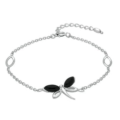 Sterling Silver Whitby Jet Single Butterfly Bracelet B999