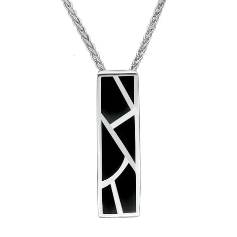 Sterling Silver Whitby Jet Six Stone Oblong Shaped Necklace. P920
