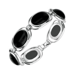 Sterling Silver Whitby Jet Six Stone Open End Bracelet. B670.
