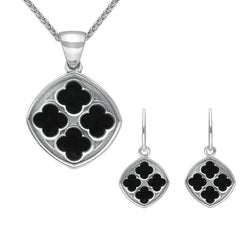 Sterling Silver Whitby Jet Small Abbey Window Cushion Two Piece Set, S060.