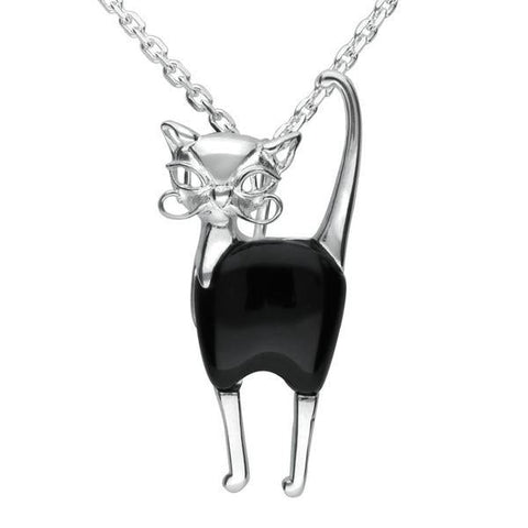 Sterling Silver Whitby Jet Small Cat Necklace, P3440.