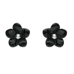 Sterling Silver Whitby Jet Small Flower Stud Earrings. E1324.