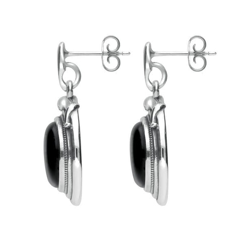 Sterling Silver Whitby Jet Small Round Snake Edge Drop Earrings E2204
