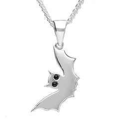 Sterling Silver Whitby Jet Small Side Bat Necklace