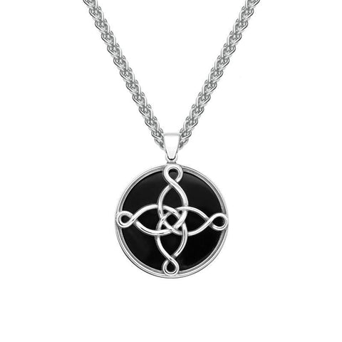Sterling Silver Whitby Jet Small The Mission Logo Necklace P3419