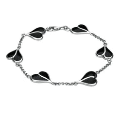 Sterling Silver Whitby Jet Split Heart Bracelet. B360.