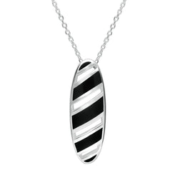 Sterling Silver Whitby Jet Striped Open Oval Necklace P1374