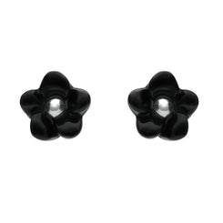Sterling Silver Whitby Jet Tiny Petal Stud Earrings. E1325.