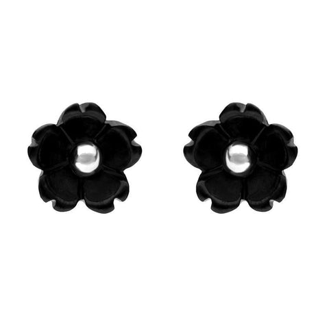 Sterling Silver Whitby Jet Petite Petal Stud Earrings. E1326.