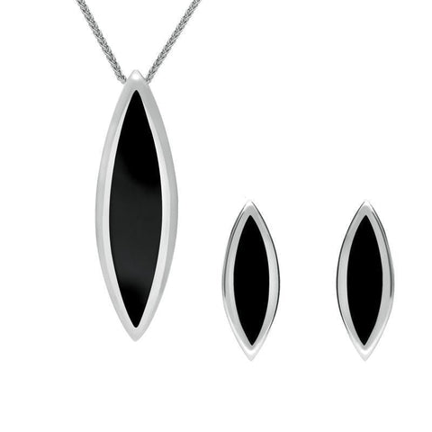 Sterling Silver Whitby Jet Toscana Long Marquise Two Piece Set S208